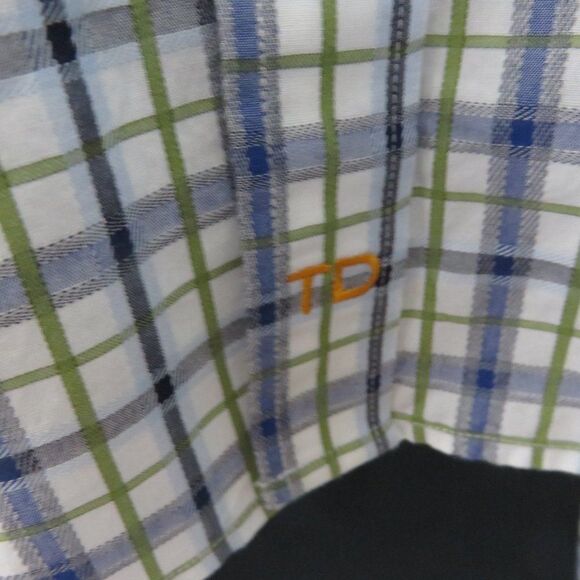 Thomas Dean Blue Green Plaid Shirt LS  Flip Cuff - Picture 8 of 8
